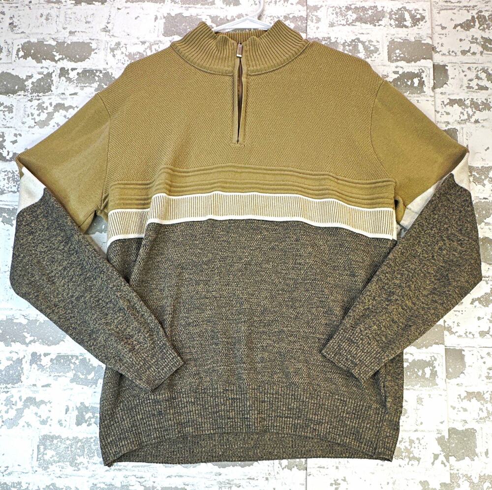 The American Outdoorsman Sweater Mens Large Olive Green Colorblock Quarter Zip